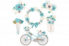 Vector blue floral Bicycle Clipart Product Image 1