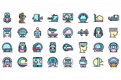 Magnetic resonance imaging icons set line color vector Product Image 1