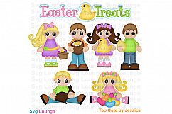 Easter Treats Kids with Chocolate Easter Bunny SVG Cut File Product Image 1