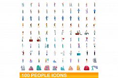 100 people icons set, cartoon style Product Image 1