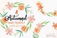 Autumnal Watercolor Floral Wreath Garlands Flowers Red Peach Product Image 1