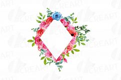Boho pink and blue floral frames watercolor clip art pack Product Image 13