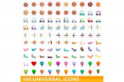 100 universal icons set, cartoon style Product Image 1