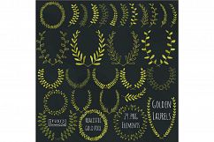 Gold Foil Laurels Clipart - Hand Drawn Leaf Branches Product Image 1