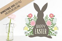 Happy Easter Bunny Flowers SVG Cut File Product Image 1