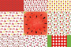 Watermelon digital papers, Picnic papers, Watermelon scrapbook papers, Red and green Watermelon Patterns, Printable papers, Planner sticker  Product Image 2