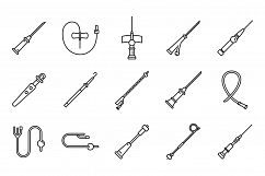 Medical catheter icons set, outline style Product Image 1