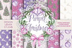 Watercolor &quot;Purple Christmas&quot; digital paper pack Product Image 1