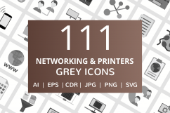 111 Networking &amp; Printers Flat Greyscale Icons Product Image 1