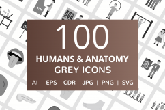 100 Humans &amp; Anatomy Flat Greyscale Icons Product Image 1