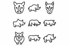Rhino icons set, outline style Product Image 1