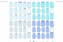 Blue and Gray Floral Mason Jar Wedding Clipart Product Image 2