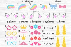 Unicorn svg, Unicorn bundle, Unicorn clipart, Unicorn eyelashes, Unicorn horn svg, Crown svg, Flower clipart, Unicorn hairstyle, Constructor Product Image 2