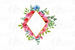 Boho pink and blue floral frames watercolor clip art pack Product Image 3