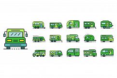 Motorhome icons set line color vector Product Image 1
