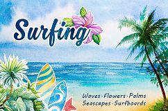 Surfing. Watercolor set. Product Image 1