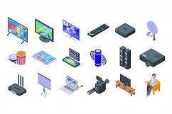 Interactive tv icons set, isometric style Product Image 1