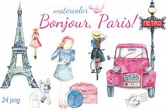 &quot;Bonjour, Paris&quot; watercolor clip art Product Image 1