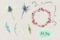 Watercolor Thistle and Cherry Clip Art Set Product Image 3
