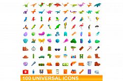 100 universal icons set, cartoon style Product Image 1