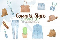 Watercolor Cowgirl Clothes Clipart, Country Clipart, Western Graphics Product Image 1