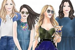 Girls in Denim - Watercolor fashion clipart Product Image 3