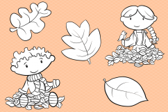 Kids Playing in Fall Leaves Digital Stamps Product Image 3