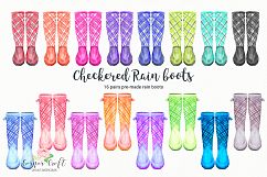 Watercolor checkered rain boots, checkered wellies  Product Image 6