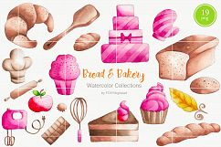 Bread baking bakery cake cupcake watercolor clipart Product Image 2
