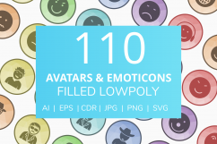 110 Avatars &amp; Emoticons Filled Low Poly Icons Product Image 1