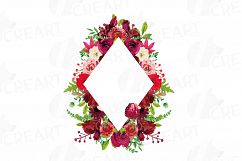 Boho bordo floral frames watercolor clip art pack, burgundy Product Image 18