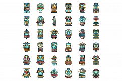 Tiki idols icon set line color vector Product Image 1