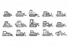 Construction bulldozer icons set, outline style Product Image 1