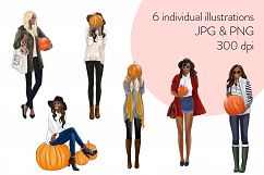 Fashion illustration clipart-Girls with Pumpkins - Dark Skin Product Image 2