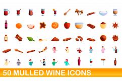50 mulled wine icons set, cartoon style Product Image 1