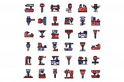 Milling machine icons set, outline style Product Image 1