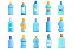 Mouthwash icons set, cartoon style Product Image 1