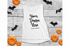 Halloween White Tank Top Mockup, Bella Canvas 8803 Flat Lay Product Image 1