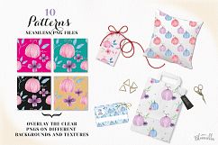 Pumpkin Pink Blue Seamless Patterns Digital Papers Fall Product Image 3