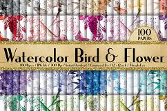 100 Seamless Watercolor Bird and Flower Digital Papers Product Image 1