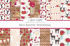 Red Wedding Digital Paper -  Red Rustic Wedding Deer Seamless Patterns Product Image 1