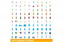 100 drink icons set, cartoon style Product Image 1
