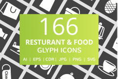 166 Restaurant &amp; Food Glyph Inverted Icons Product Image 1