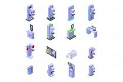 Mammography machine icons set, isometric style Product Image 1