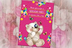 Happy Birthday Invitation Card, Teddy Bear, Birthday Girl Product Image 3
