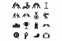 Greco-Roman wrestling icons set, simple style Product Image 1