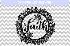 Faith SVG Cut File, Winter Wreath Papercut, PNG, PDF, DXF Product Image 1