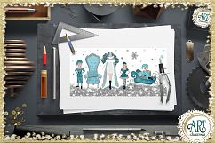 Christmas Snow Queen in Turquoise and Silver 25 PNG images Product Image 13