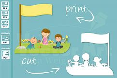 Happy Kids with Banner SVG - Print and Cut Files for Crafter Product Image 1