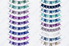 PARTY BUNTING BANNER Clipart Watercolor Double Tail Buntings Navy Blue &amp; Purple Glitter Confetti Birthday Graphics Product Image 3